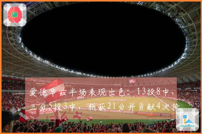 爱德华兹半场表现出色：13投8中，三分5投3中，斩获21分并贡献4次抢断